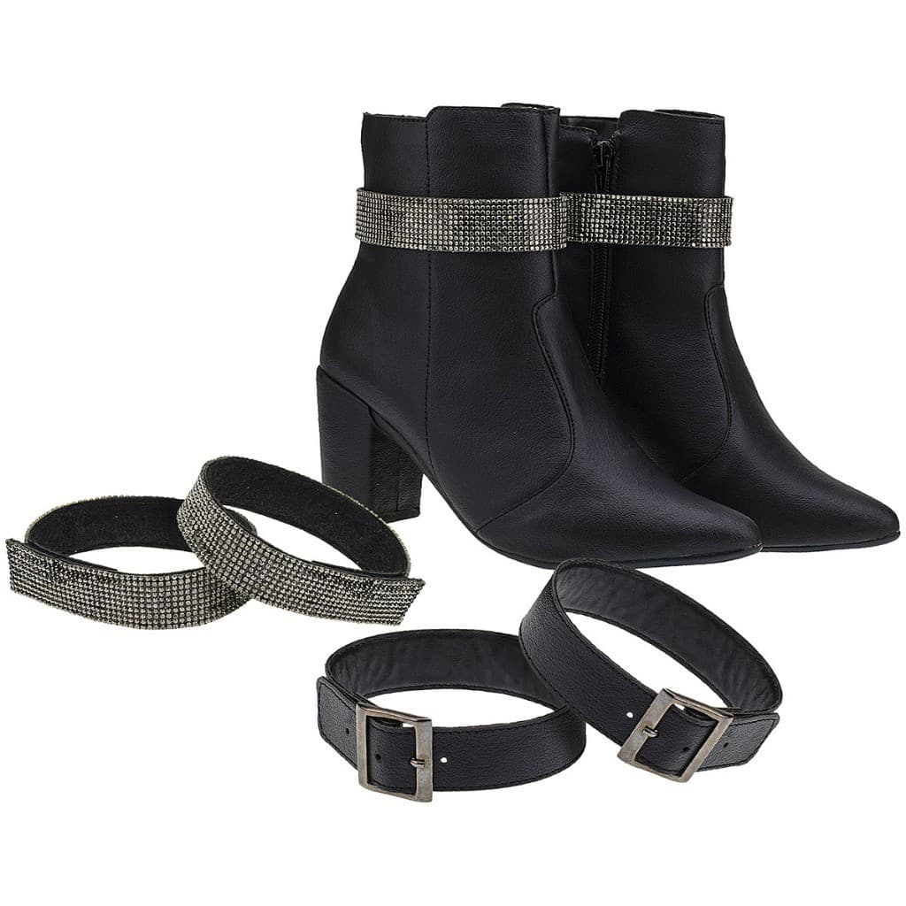 Bota Kit Fivela e Strass Bico Fino Salto Grosso Feminina Outono Inverno Naty Shoes Elegante