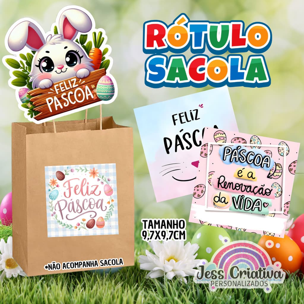 Rótulo adesivo para Sacola Lembrancinha Páscoa
