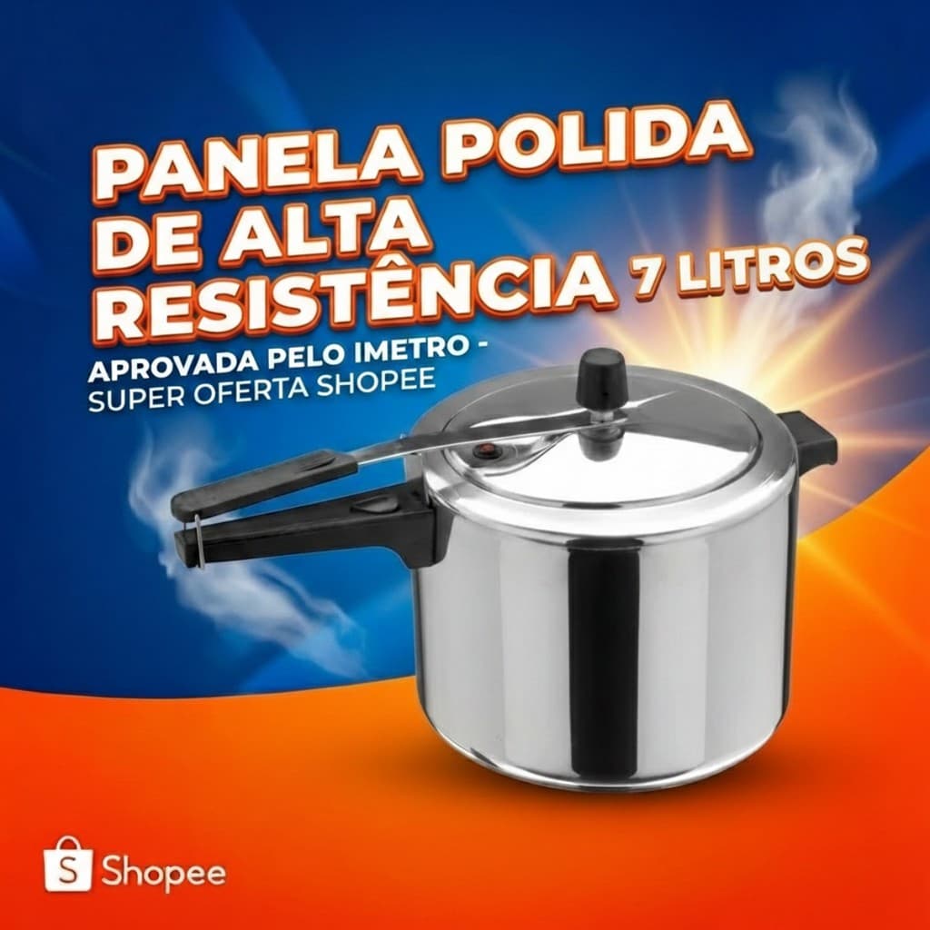 Panela de Pressão 7 Litros Alumínio Polido Cozinha Fogão Gás Alta Segurança