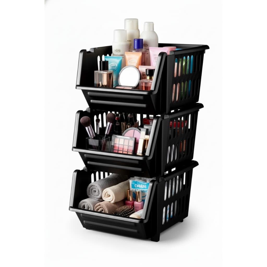 10 Caixas Bin Organizadora Plástica Empilhável Cesto Preto