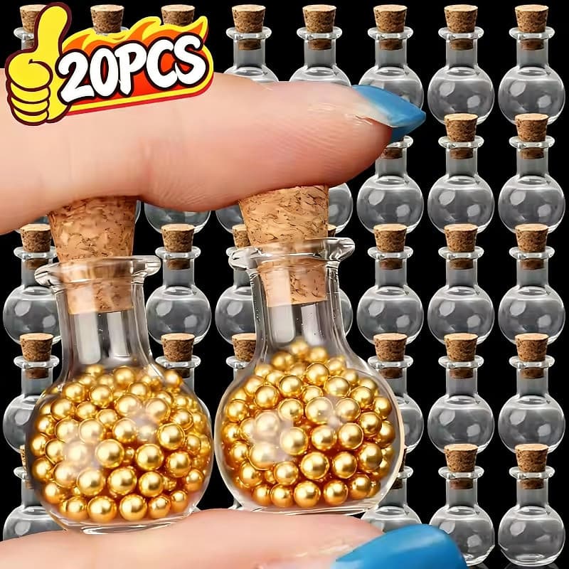 Garrafa De Vidro Esférica De Fundo Plano De 6-20 Unidades Com Rolha De Cortiça , Frasco De Artesanato DIY De Alta Transp