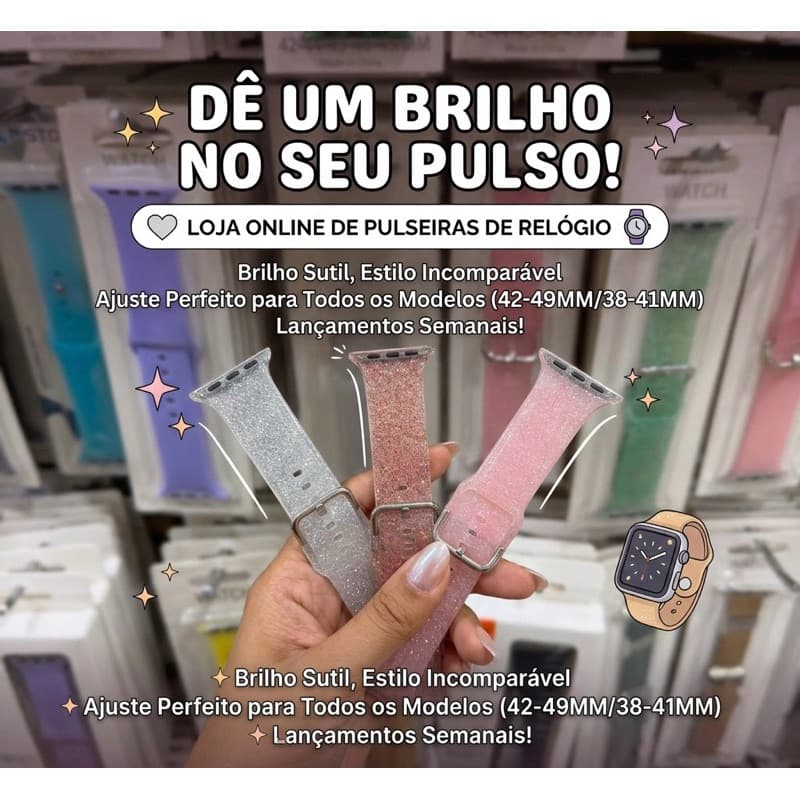 Pulseira de Silicone com Muito Brilho Luxo para Smartwatch - Diversas Cores - tam: 38mm - 42mm