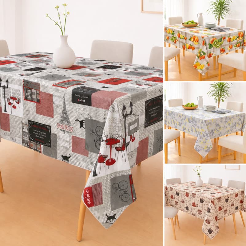 Toalha de Mesa Estampa Aleatória PVC Impermeável Térmica Premium 4/6/8/12 Lugares