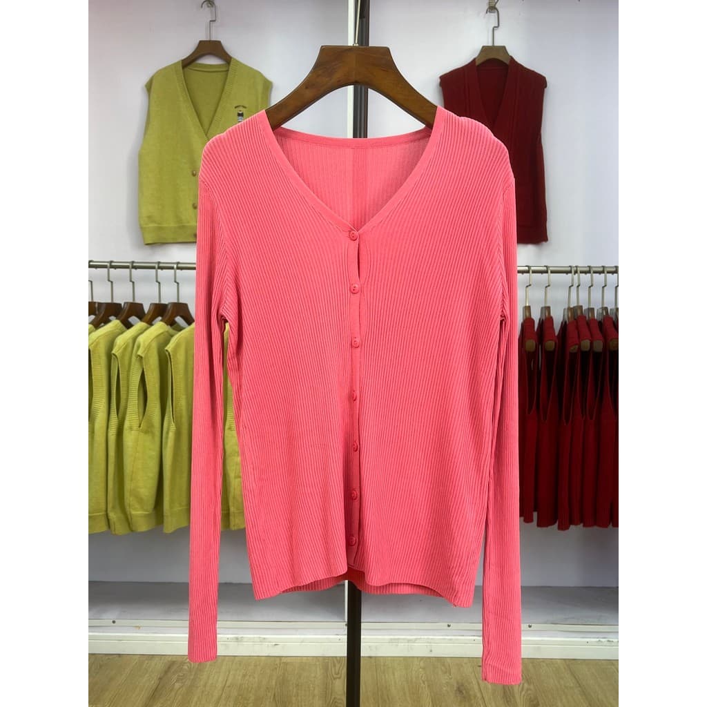 569 cardigan de malha feminino 2025 primavera novo estilo com decote em V manga comprida fino cardigan feminino camisa d