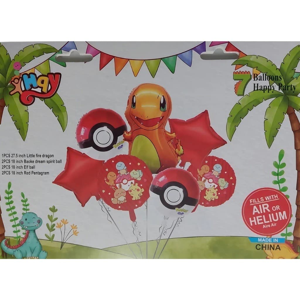 Kit 07 Balões Bexiga Metalizados Aniversario Festa Infantil - Pokémon