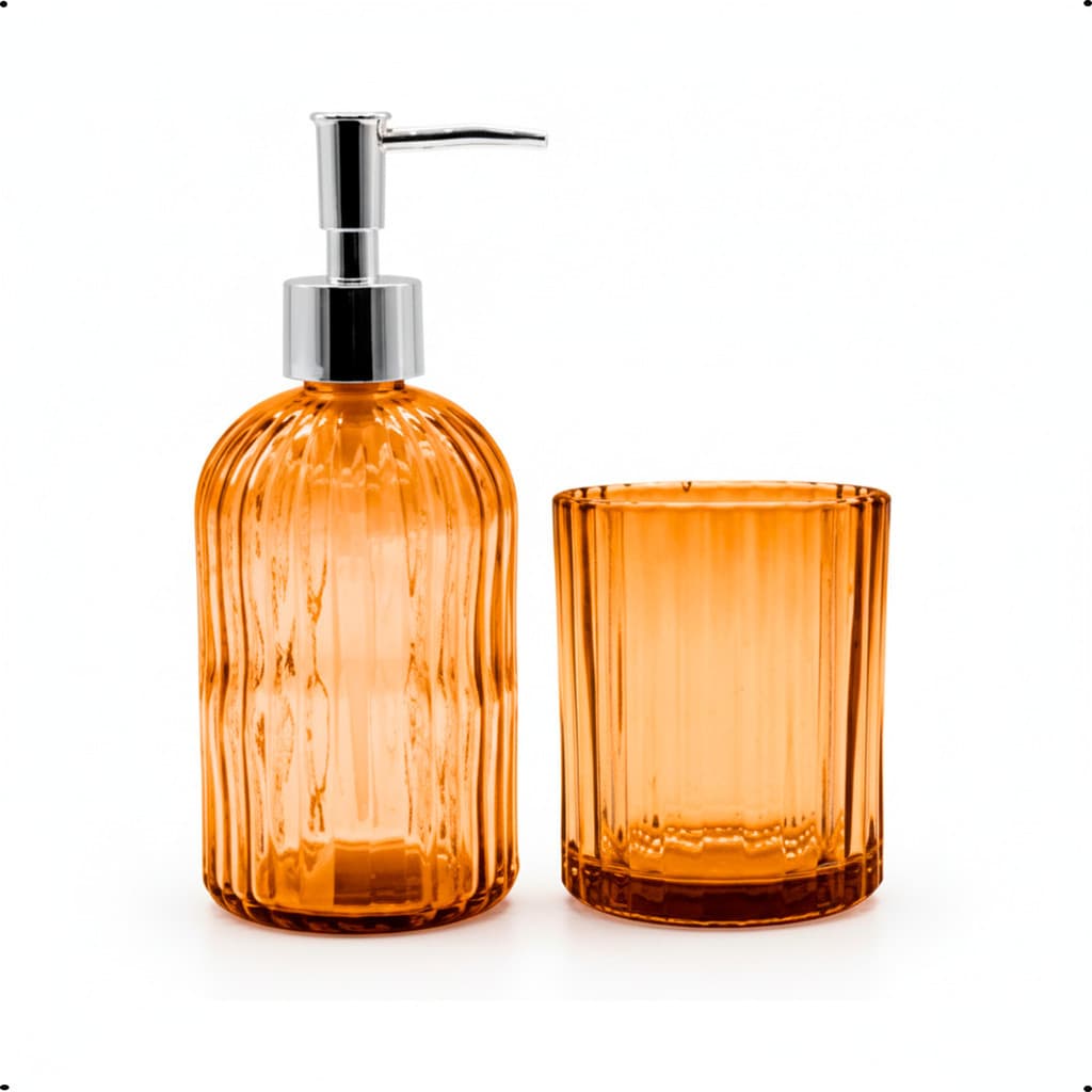 Kit para Banheiro 2 Peças Vidro Redondo  Marrom - Banheiro, Sabonete líquido, Lavabo, saboneteira