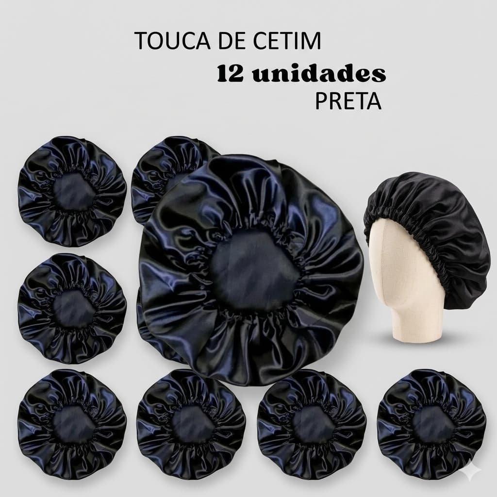 Kit Touca de Cetim 12 unidades preta