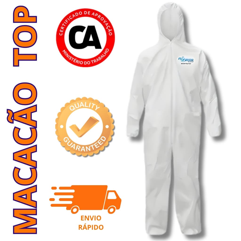 Macacão de Proteção Descartável CA EPI Pintura Química Impermeável com Capuz Manga Longa