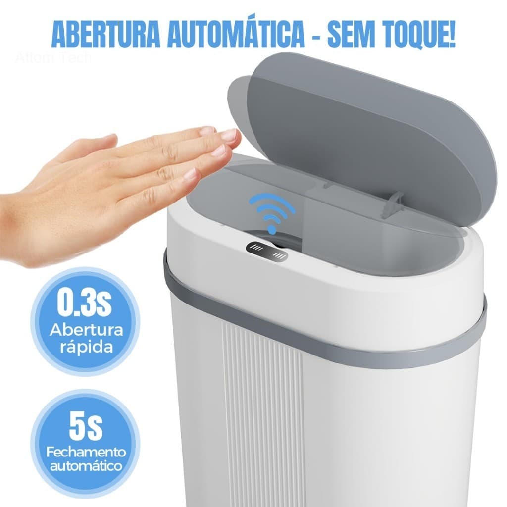 Lixeira Automática 12 Litros Sensor Infravermelho Tampa Para Cozinha Banheiro Escritório Quarto yb