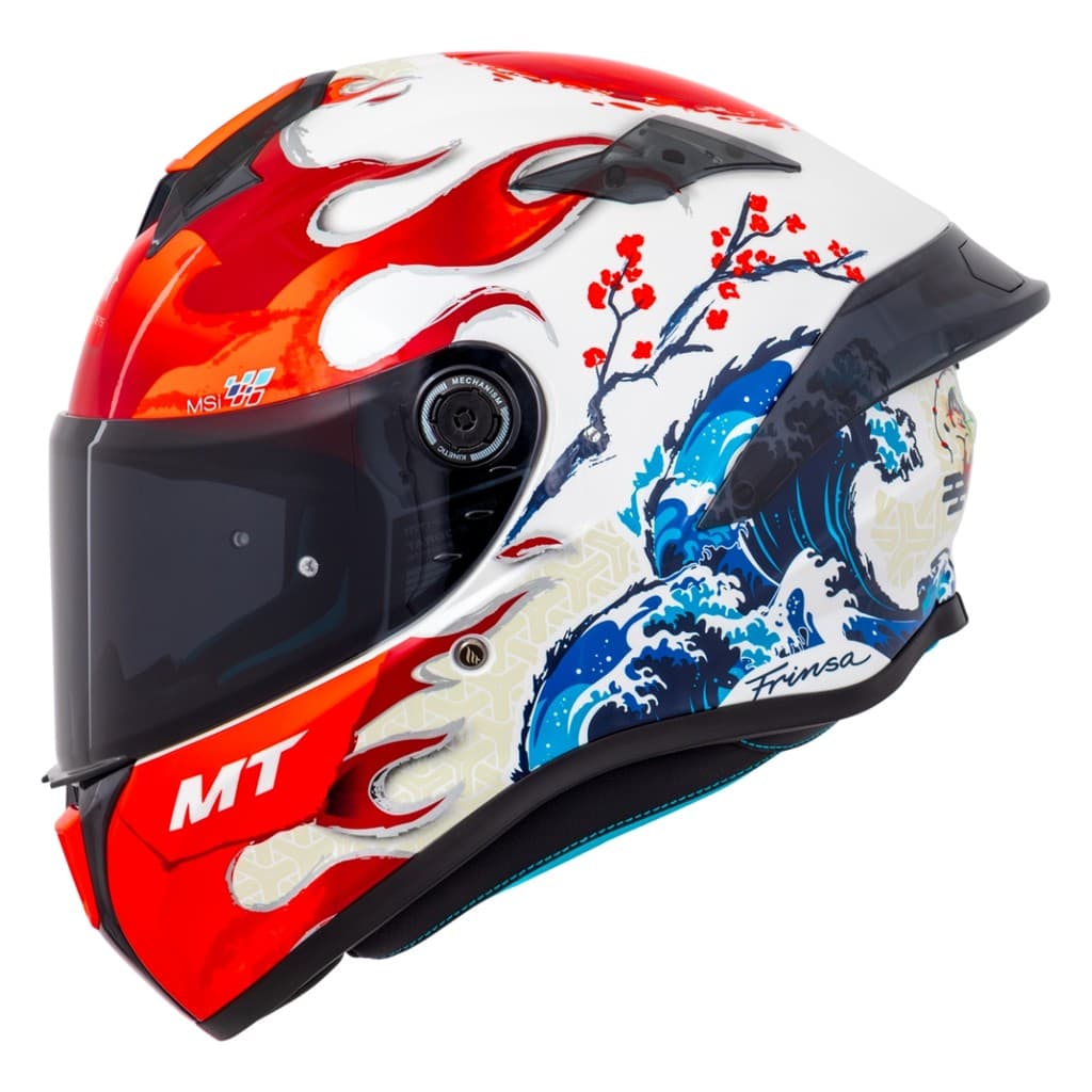 Capacete Moto Fechado MT Helmets Targo S Yamanaka 2025 A5 Gloss Branco/Vermelho/Azul 56 ao 64