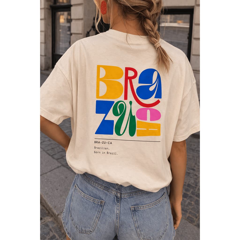 Camiseta Camisa Oversized Feminina Brasil Estampada Estilo Retrô Vintage Copa Futebol
