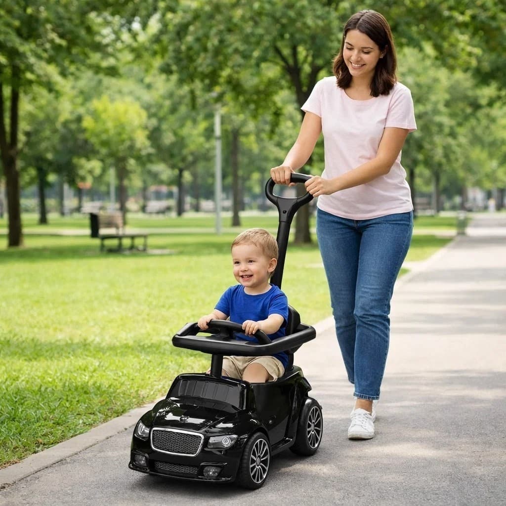 Carrinho Elétrico Infantil Empurrador Moderno Preto Conforto Segurança Diversão