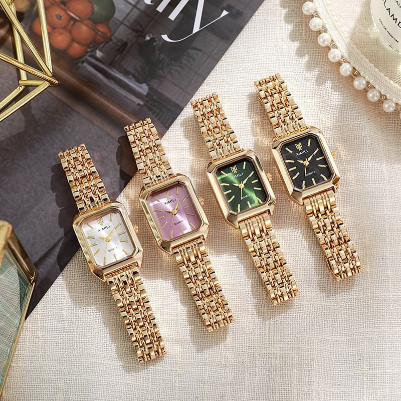 Senhoras quadradas relógio de ouro relógio feminino pulseira de aço relógio feminino simples Commuter moda relógio