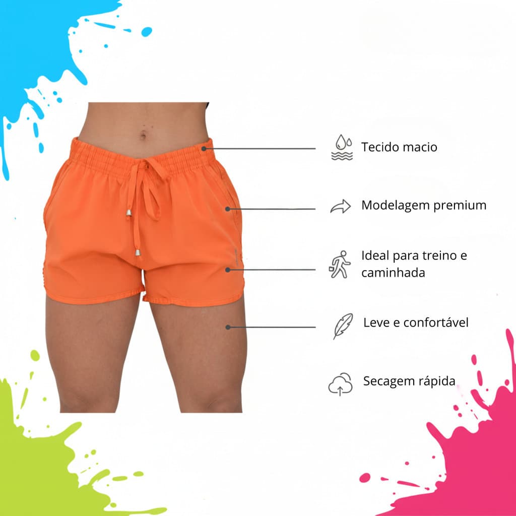 Kit 3 Short Tactel Feminino para Academia, Praia e Looks Casuais Fresquinho Confortavel e Macio
