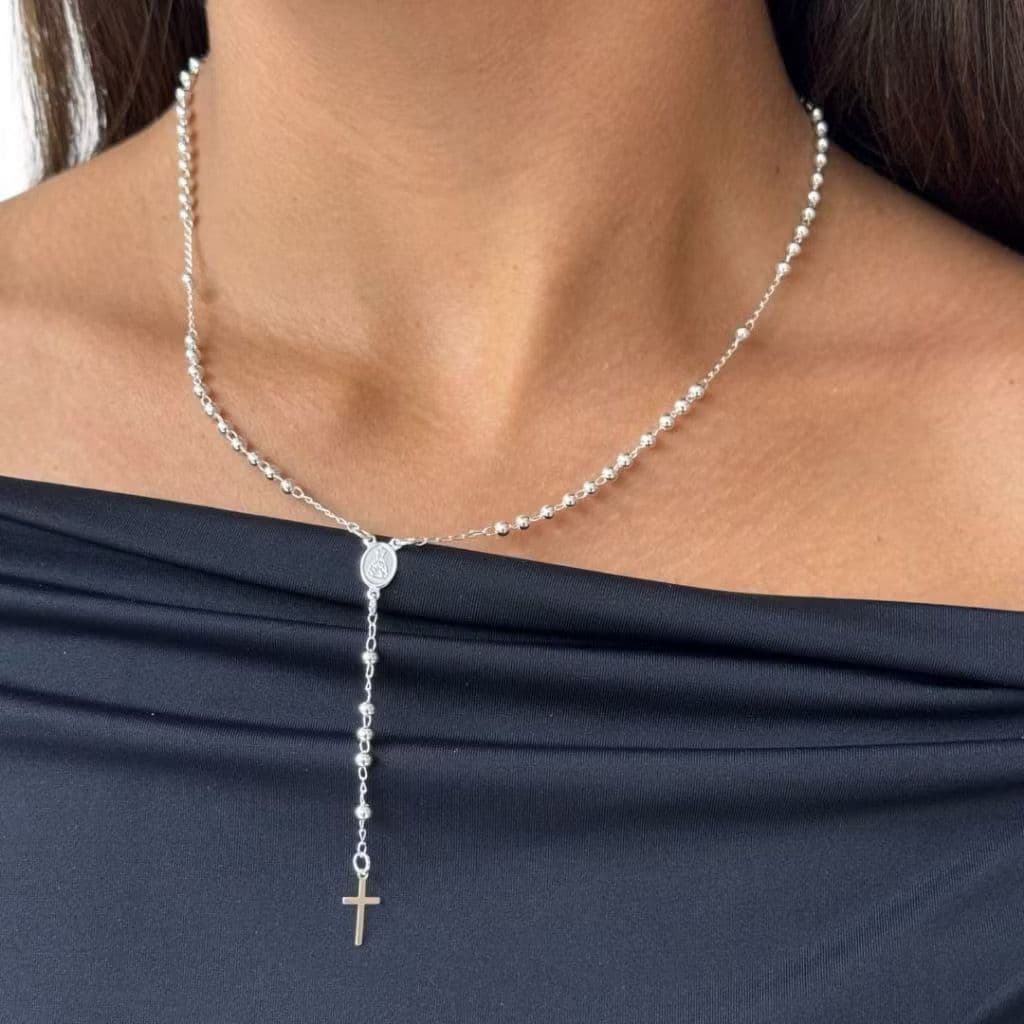 Colar Terço Nossa senhora Folheado a Ouro18k e Prata925