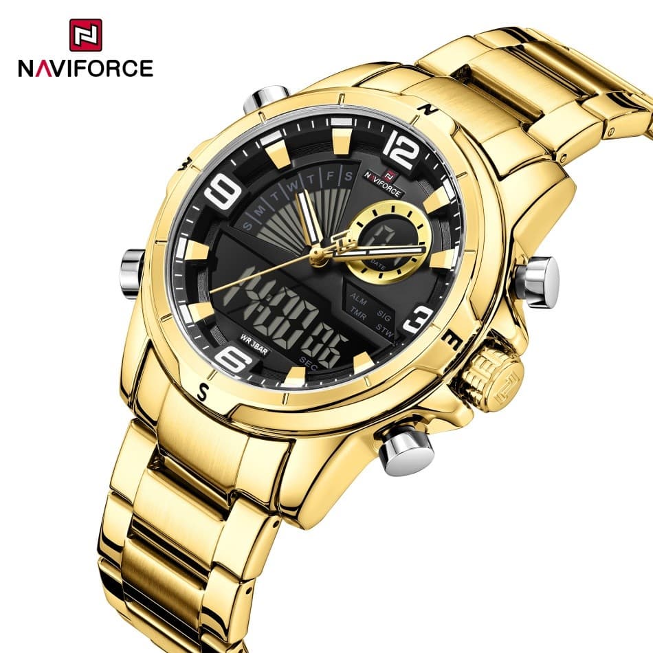 2025 NAVIFORCE Novo Movimento Seiko Masculino Quartzo Analógico LCD Relógio Digital Liga À Prova D'água 3Bar Vidro Miner