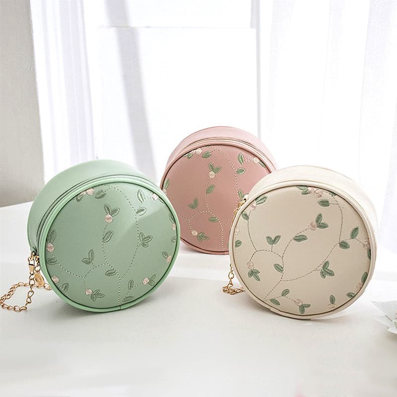 Bolsa Redonda de Couro Sintético Pequena Transversal Ombro