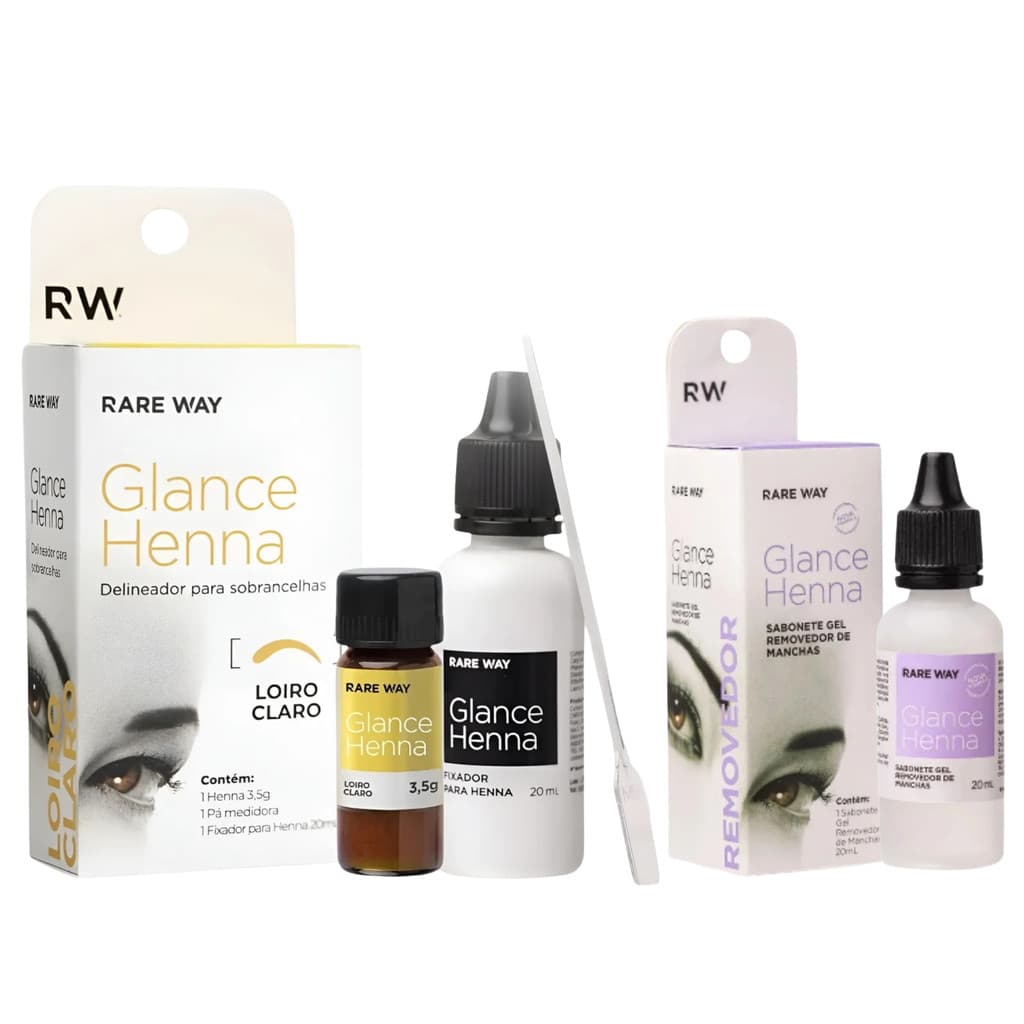 Kit Henna Sobrancelha Glance Loiro Claro 3,5g + Removedor Henna 20ml Rare Way Original