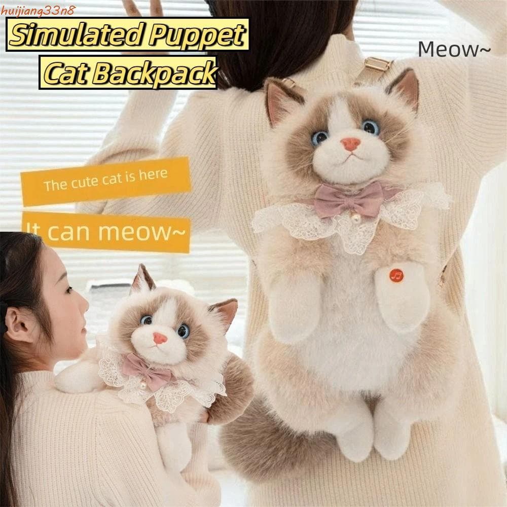 HUIJIANG Bolsas Escolares De Pelúcia Para Gatos , Animais De Desenho Animado , Mochila Simulada Super Realista