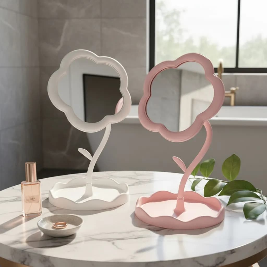 Espelho Portatil para maquiagem de Mesa Flor 30cm em Vidro
