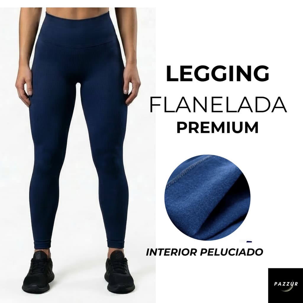 Legging Feminina Flanelada Premium Azul Marinho Térmica Conforto Inverno Calça Peluciada Legg Grossa