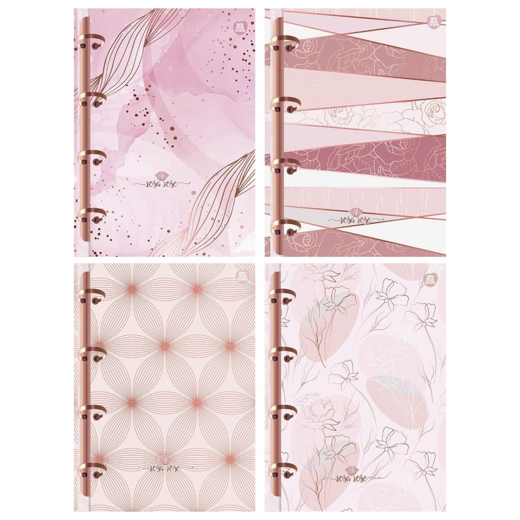 Caderno Argolado Fichário Colegial Rosa Rose 160 Folhas Animativa