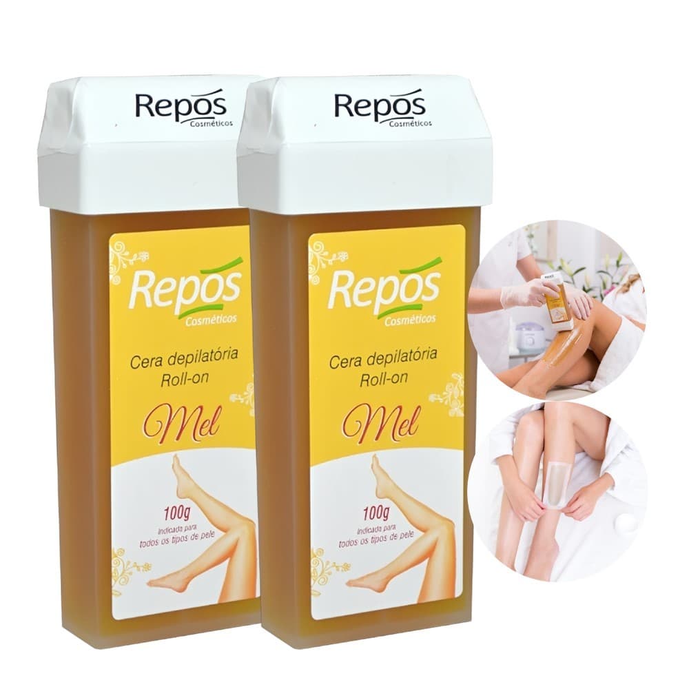 Kit 2 Refil Cera Depilação Roll On Depilatória Mel Repós 100g Cremosa