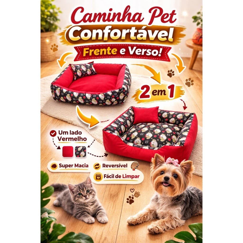Caminha pet 2 em 1 Super Confortável Caminha  Para Cachorros e Gatos 100% lavável Com Brinquedo que é a almofadinha