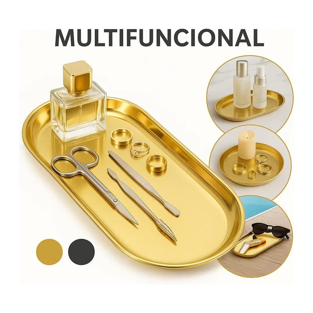 kit 2 Bandejas decorativa de luxo em aço inoxidável para joias e alimentos