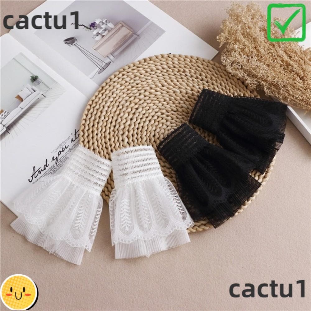 CACTU 1 Par De Punhos Falsos , Com Padrão De Bordado De Cor Sólida , Pulseira Decorativa Elegante Removível