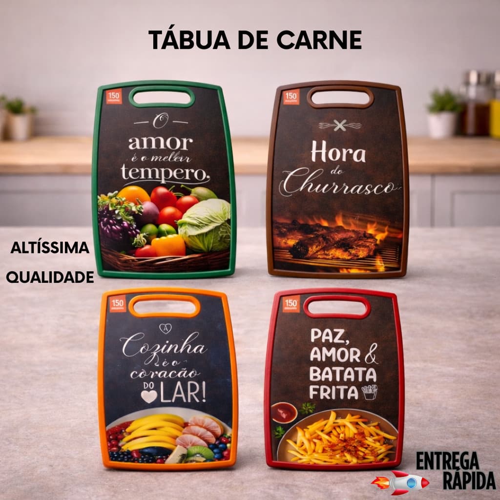 Tabua de Carne Corte Resistente para Carnes Legumes Frutas Queijo Plástico Estampada 37x23