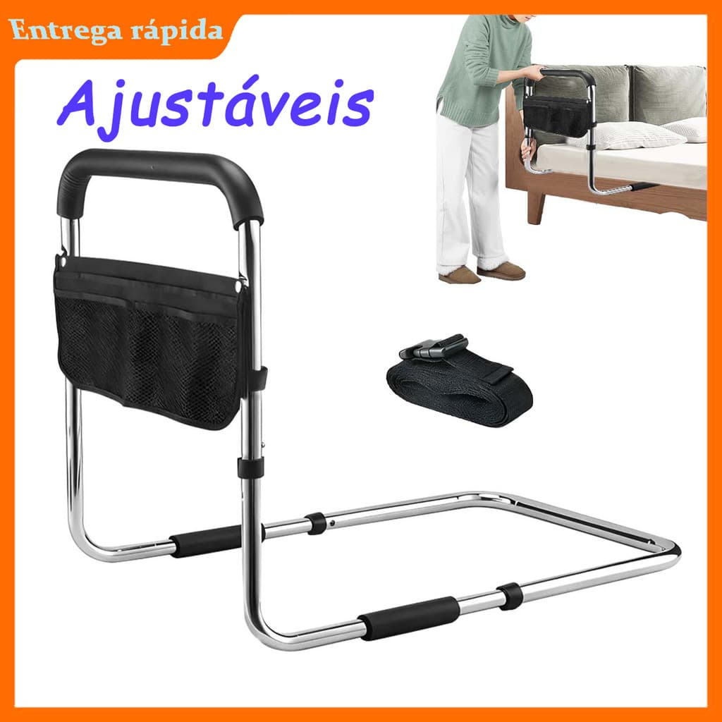 Grade de Cama Apoio Segurança para Idoso Reforçada com Bolsos, Protetor de Cama, Grade Proteção Cama Box