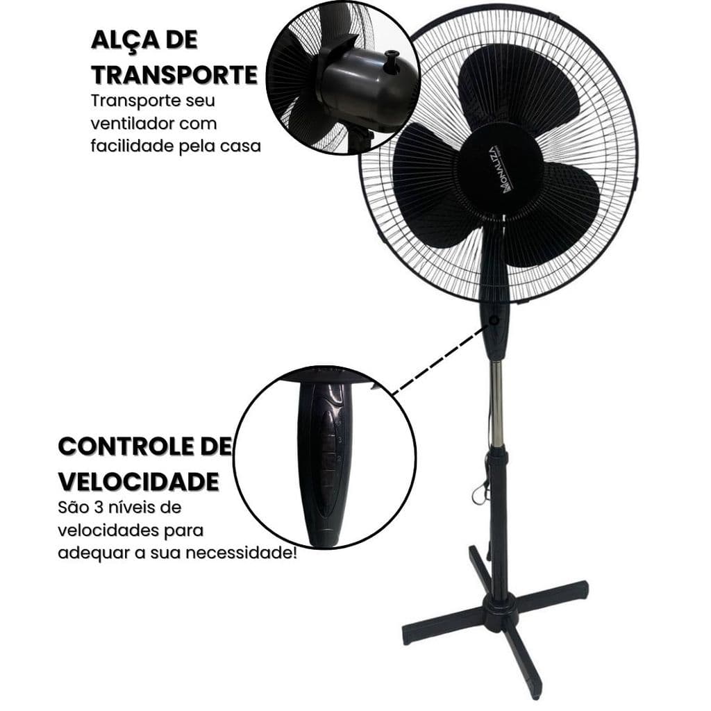 Ventilador Pedestal De Coluna Turbo 3 Pás Oscilante Silencioso 40cm Regulável 3 Velocidades 127v