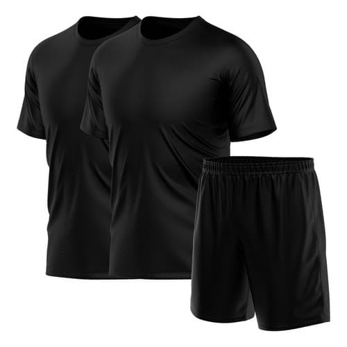 Kit Short Preto + 2 Camisetas Masculina  Esporte Treino