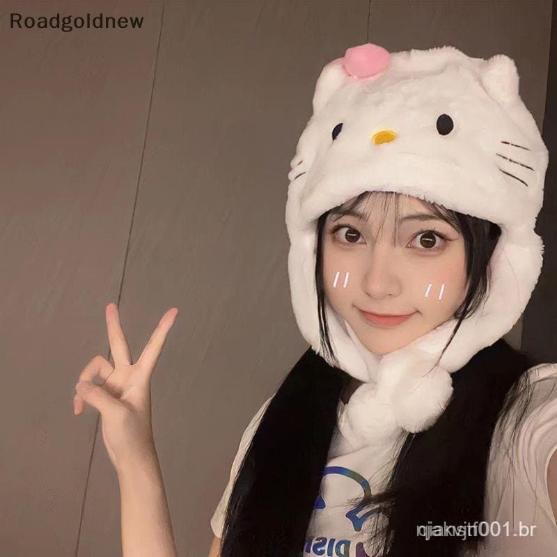RGN kawaii KT gato chapéu de pelúcia bonito dos desenhos animados Hello Kitty cabeça engrossada proteção de chapéu quent