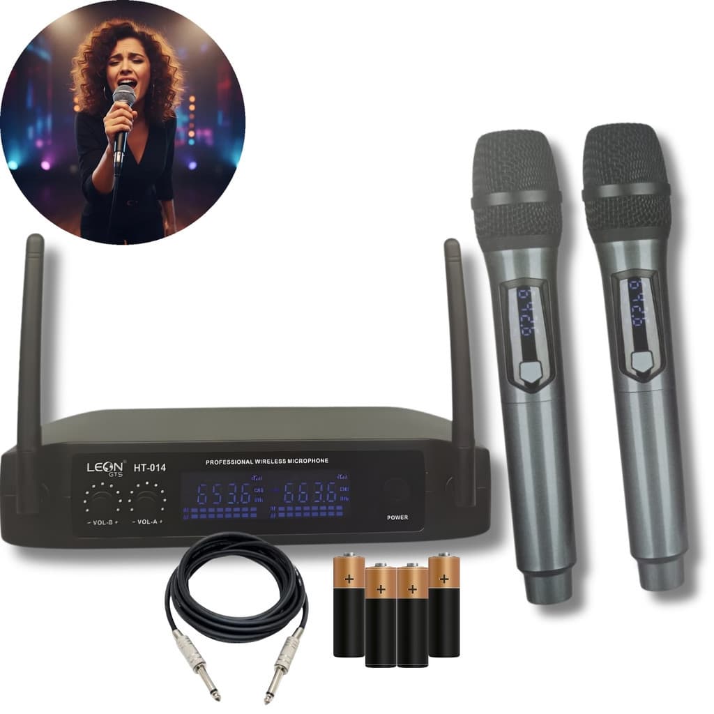 Microfone Sem Fio Duplo Ht 014 Uhf Digital Dinâmico Profissional