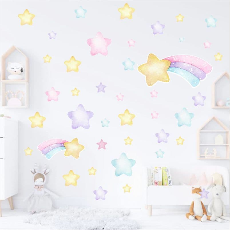 Kit 100 Adesivo De Parede Infantil Estrelas Coloridas Decoração Bebê Quarto Estrela Cadente