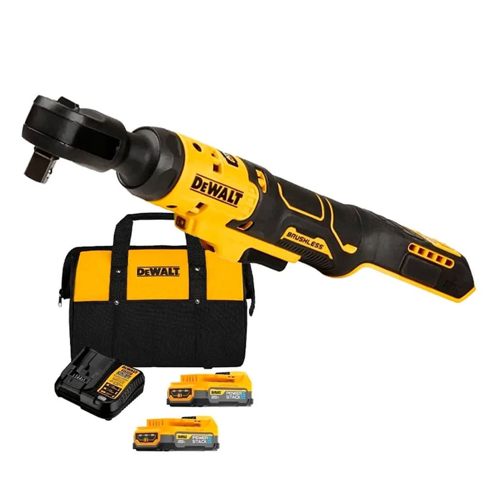 Chave Catraca 1/2" Bateria 20V Dewalt DCF512B-B3 + Kit 2 Bateria Powerstack 1.7A Carregador Bivolt e Bolsa DCBP034E2