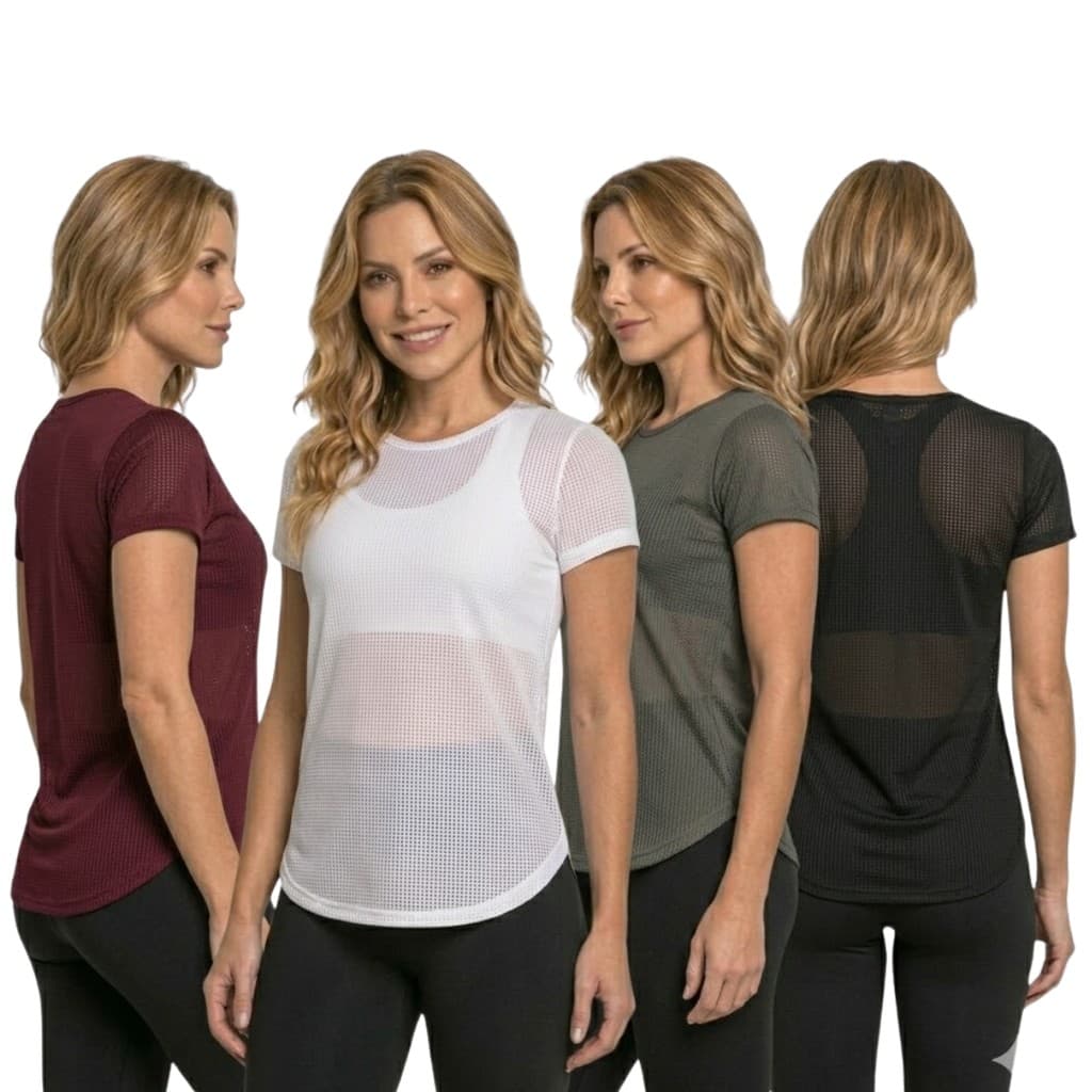 Blusa Feminina Academia Dry Fit Respirável Anti-odor Moda Fitness Tela Dry Transparente Tapa Bumbum