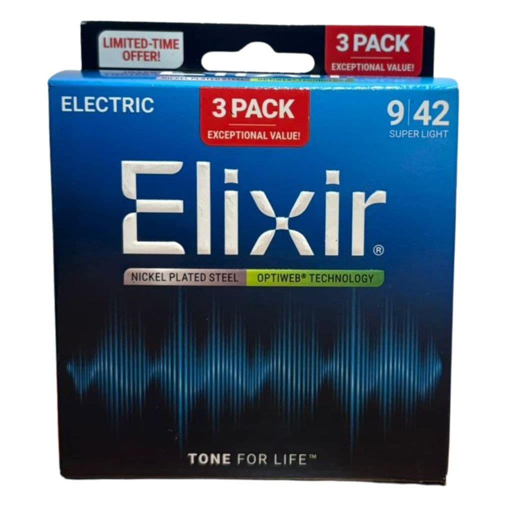 KIT 3 ENCORDOAMENTOS 009 SUPER LIGHT P/ GUITARRA OPTIWEB TRIPLE PACK  6571 ELIXIR