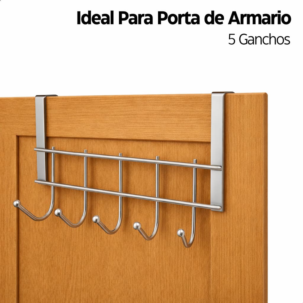 Cabide 5 Ganchos Suporte Para Porta Armario Sem Furo Pendura Pano Toalha