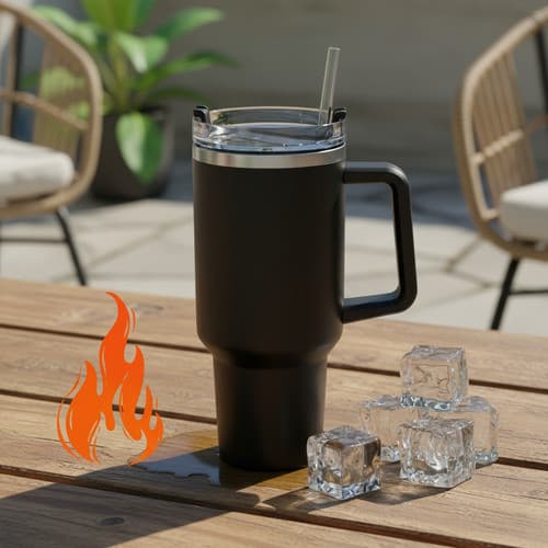 Copo Térmico 1200 Ml Inox Parede Dupla Canudo Tampa Acrilic Preto Liso