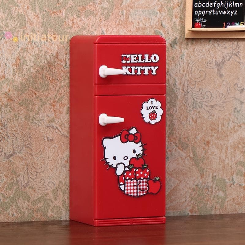 Initiatour Mini Hello Kitty Geladeira Modelo 1/12 Casa De Bonecas KT Gato Vermelho Boneca Móveis Para Sala Estar Decoraç