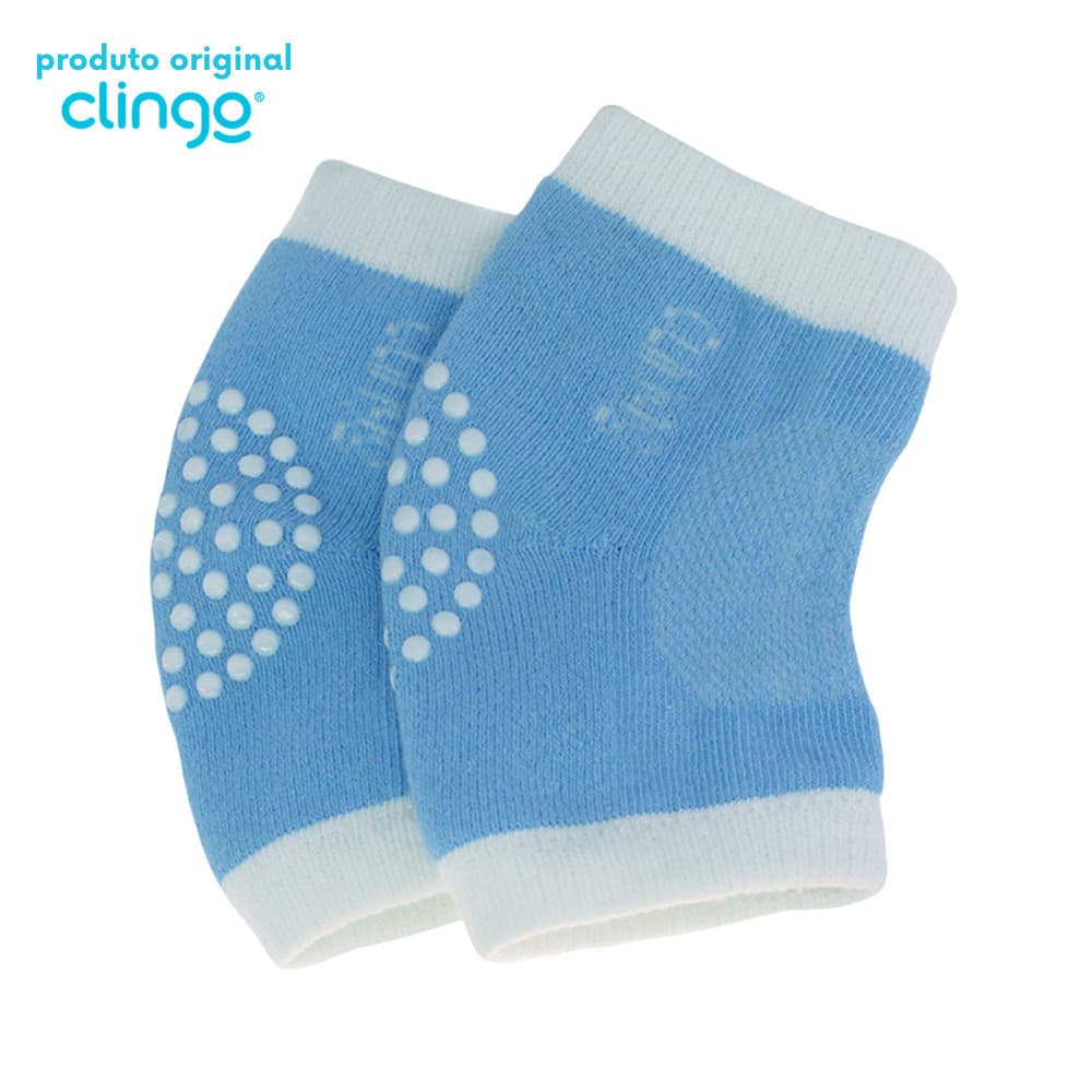 1 Par de Joelheira  Infantil  Antiderrapante Clingo Azul/Branco -Bolinhas Antiderrapantes