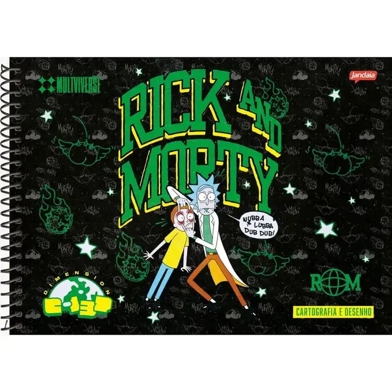 Caderno Cartografia Desenho Rick e Morty 96 Folhas
