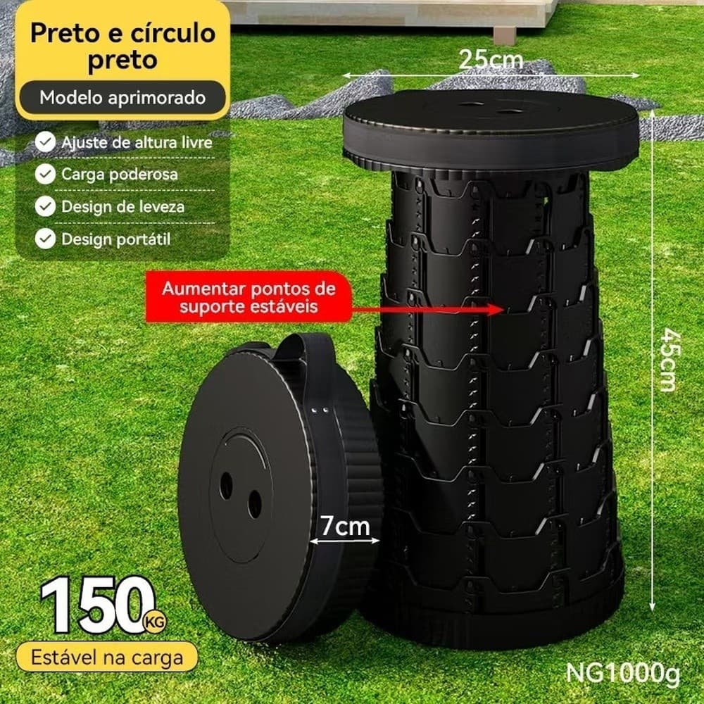 Banqueta Retrátil Portátil com Alça Telescópica | Pesca, Camping e Lazer