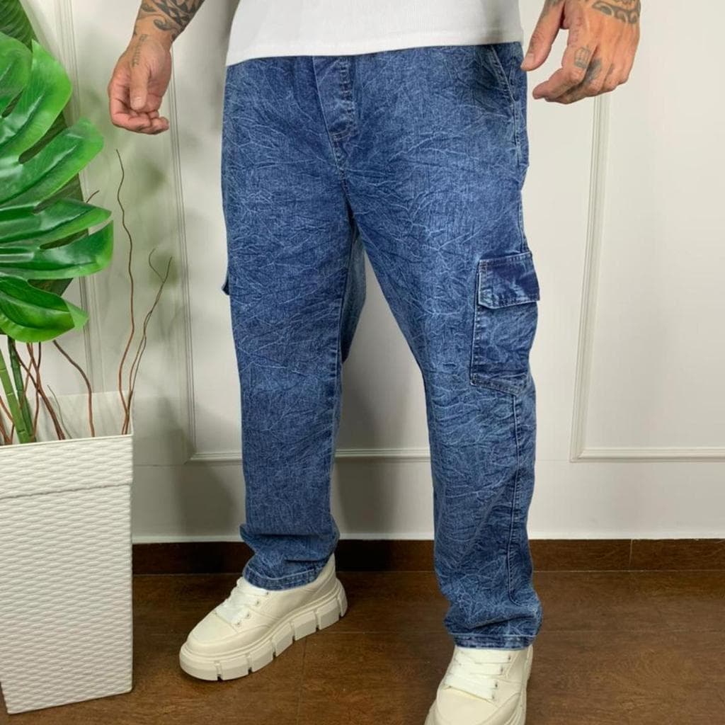 Calça Cargo Stonda Escura Masculina Streetwear Premium Larga