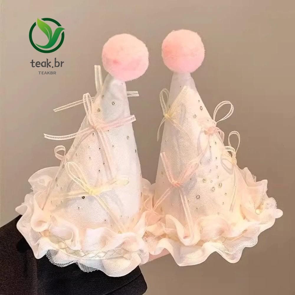 Chapéu De Aniversário TEABR , Prendedor De Cabelo Rosa Com Laço , Acessório Pompom Doce , Adereços Fotográficos