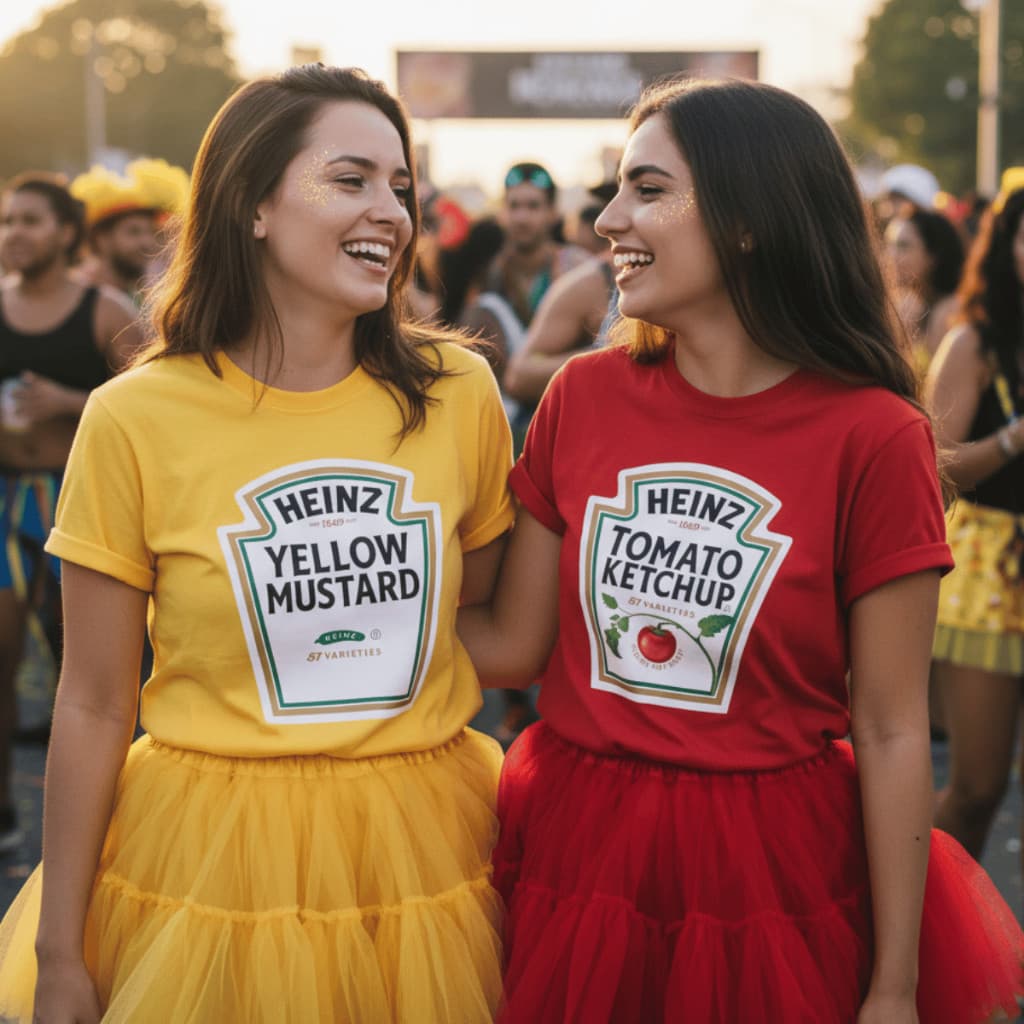 Kit 2 Camisetas Fantasia Carnaval Ketchup E Mostarda Dupla Amigas Bloquinho Carnaval Em Algodão 100% Estampa