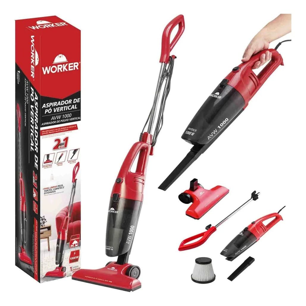 Aspirador Pó Vertical 2 Em 1 Worker 1000w 127v Casa E Carro